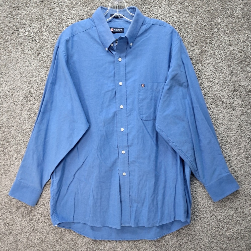 Chaps Mens Blue Wrinkle Free Oxford Long Sleeve Button Down Shirt Large 16-16.5